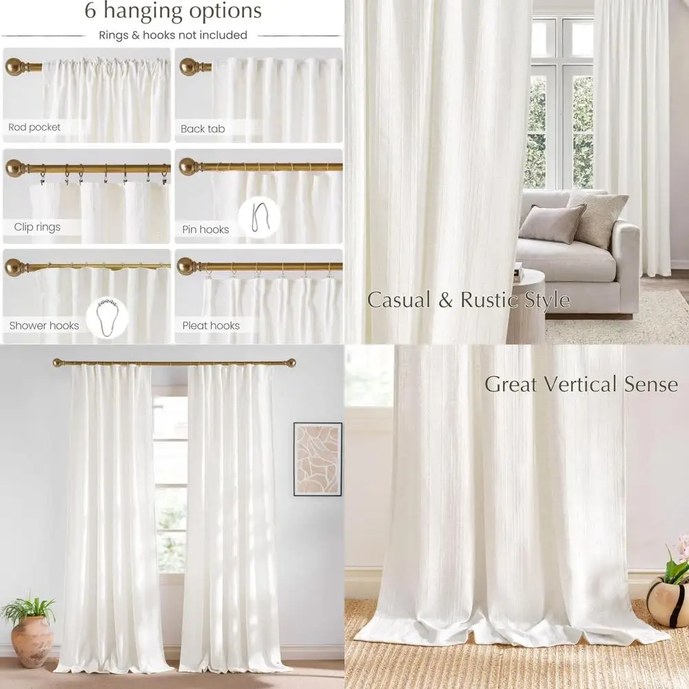 

Вафельные жаккардовые льняные шторы в стиле бохо, 90 фильтров конфиденциальности, стиль фермерского дома, 52 Ш x 90 л, набор из 2 шт.