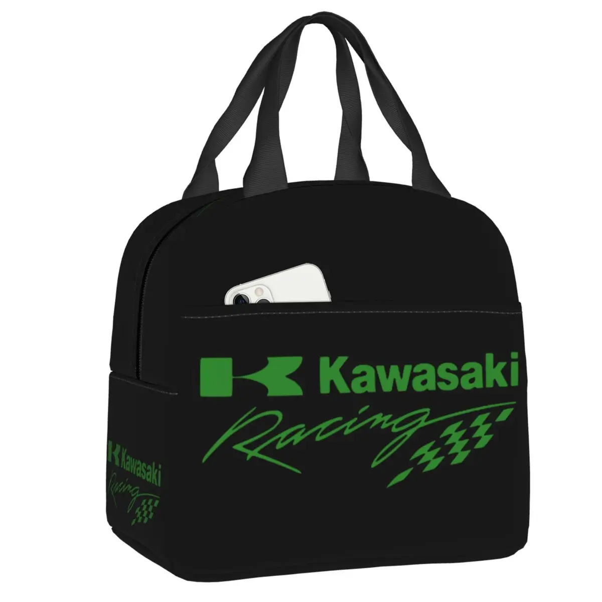 Custom Motorcycle Sport Racing Kawasakies Insulated Lunch Bag for Waterproof Cooler Thermal Lunch Tote Office Picnic Travel