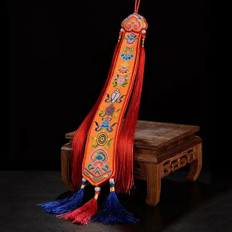 

52cm Tibetan Buddhism Eight auspiciousTambourine banner wall Hang Prayer flags