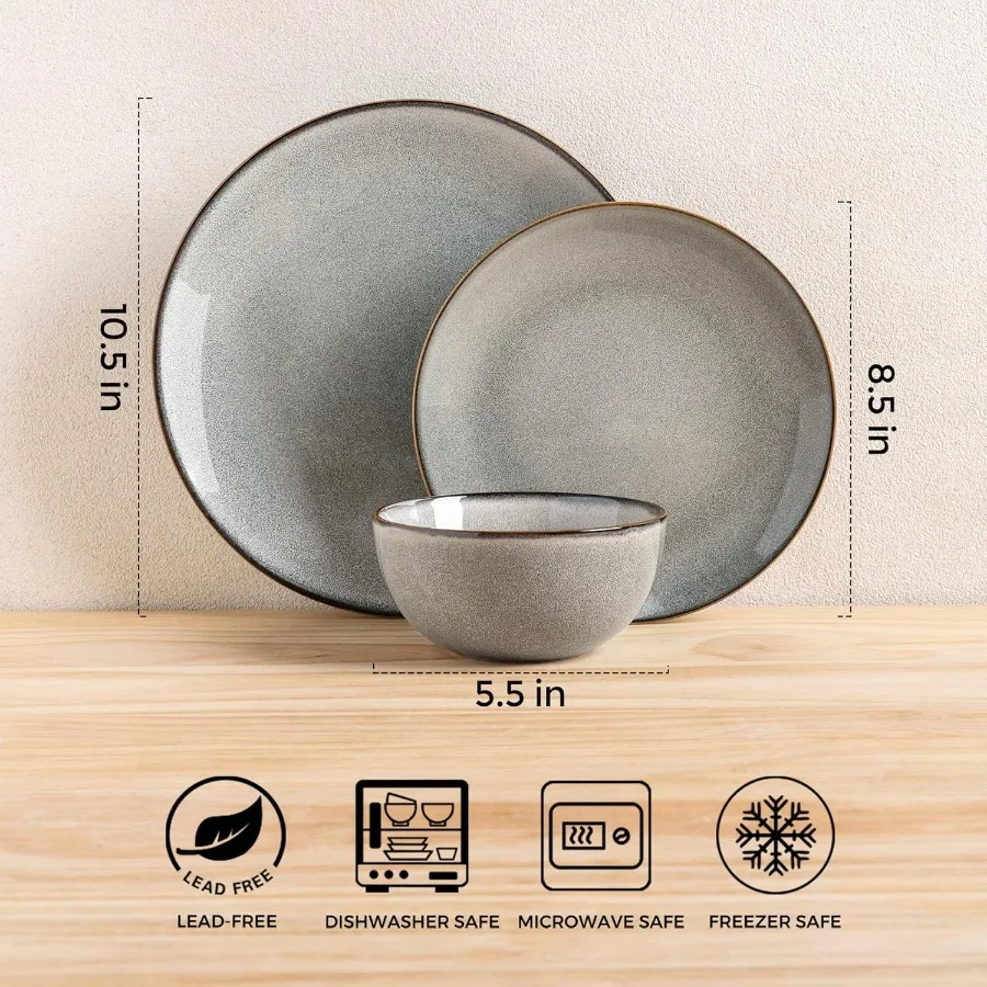 Ceramic Dinnerware Sets for 8 Including 24 Pieces Stoneware Plates and Bowls with Reactive Glaze Ideal for Everyday Dining and
