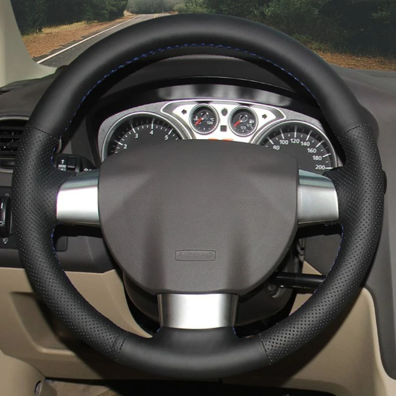 HKOADE Hand-stitched Black Artificial Leather Steering Wheel Cover for Ford Focus 2 2011 2010 2009 2008 2007 2006 2005 (3-Spoke)