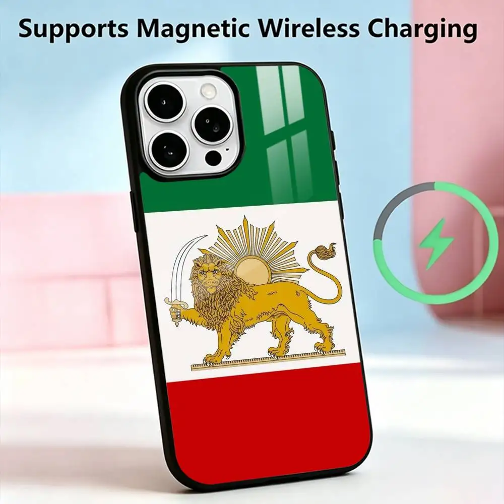 Lion-N Flag of Iran-N  Phone Case For iPhone17,16,15,14,13,12,11 Plus,Pro Supports Magnetic Wireless Charging Gift