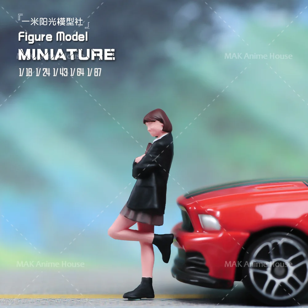 

Miniatures Figures 1/87 1/64 1/43 1/24 1/18 Students Hold Books And Rely On Cars Girls Unpainted Model Creative Scene Dolls Toys