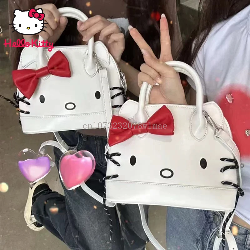 

Sanrio Hello Kitty Bowknot Handbag Cute Cartoon KT Cat PU Shoulder Bags Y2K Fashion Tote Bag Versatile Storage Gift Girls Women