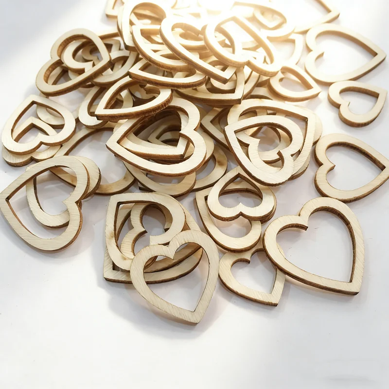 100Pcs/set Popular Hollow Love Heart Wooden DIY craft LaserCut Embellishment Craft Decor Christmas Ornaments Wedding Decoration