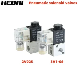 HEBAI Pneumatic solenoid valves 2v025-08 3V1-06 2 position 2 way 1/4 air solenoid valve AC 110V 220V control valve DC 12V 24V no