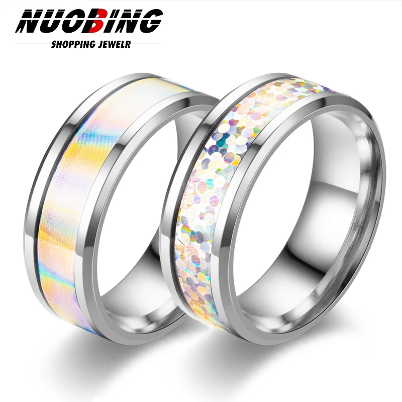 

Luxury Women's Wedding Ring Wedding Charm Jewelry 8MM Colorful Stainless Steel Men's Party Gift