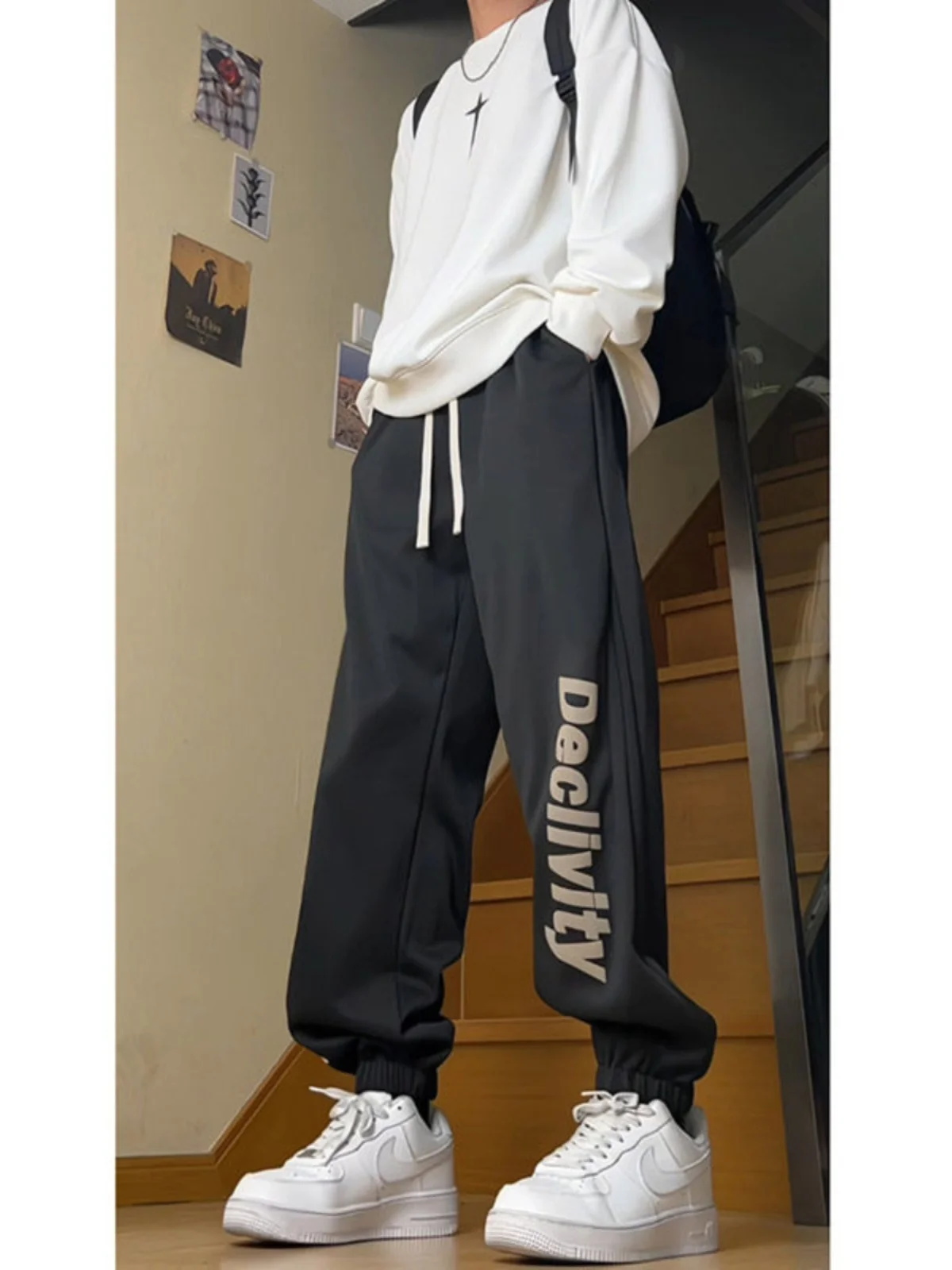 

American Hiphop Men's Spring Autumn 2024 New Sle Pine Patterned Cuffed Sweatpants Trendy And Haome Casual Trousers