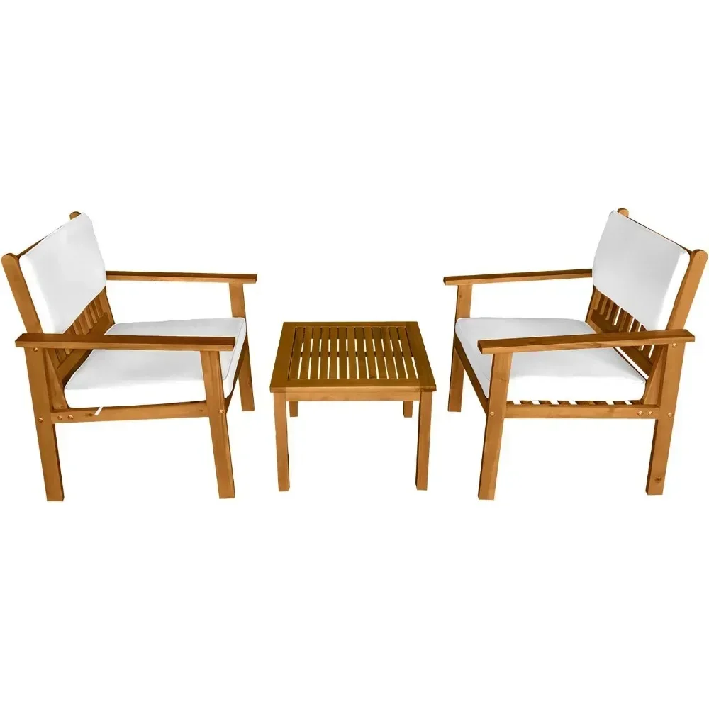 

3-Piece Acacia Wood Patio Bistro Set Patio Furniture Outdoor Chat Conversation Table Chair Set Outdoor Wood Chat Set