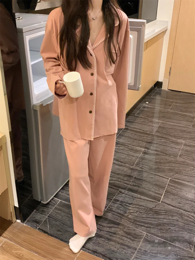 Pink Pajama Sets Women Autumn Winter Newly Thicker Sweet Homewear Young Lady Keep Warm Sleepwear Comfortable Casual Korean Soft