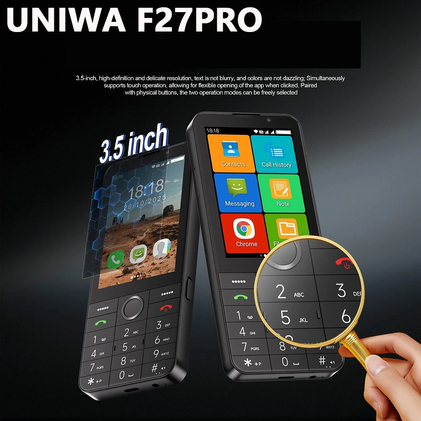 UNIWA F27 PRO Android 11.0 System 4G LTE Button Smartphone 2GB+16GB Play Store Speed Dial WiFi 3.5" Touch Display Smart Phones