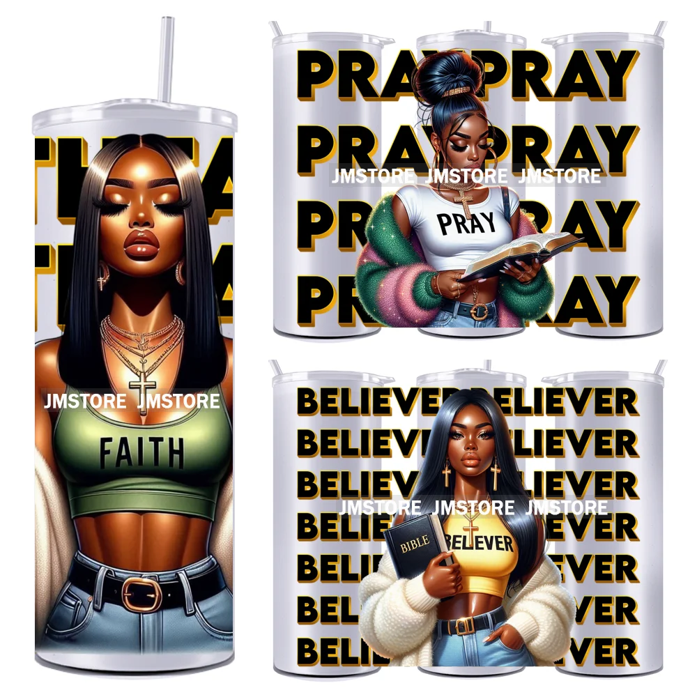 

Blessed Girl Praying Christian 20OZ Straight Skinny Tumbler Wrap Ready To Apply Waterproof UV DTF Transfer Stickers For Tumbler
