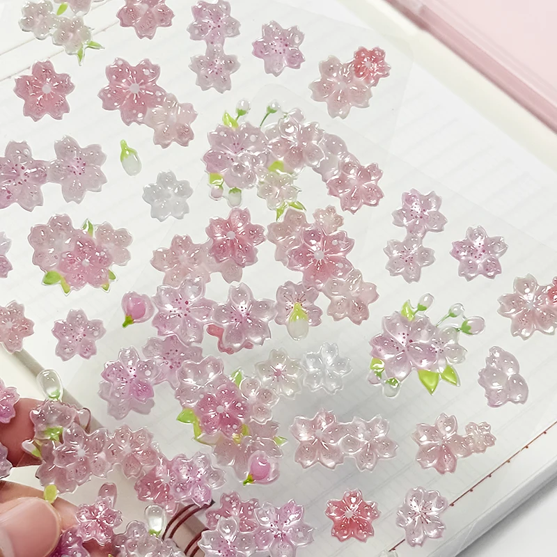 Korean Import Original NEKONI Sakura Cherry Blossom Pink 3D Relief Stickers Scrapbooking Diy Journal Cute Stationery Sticker image 5