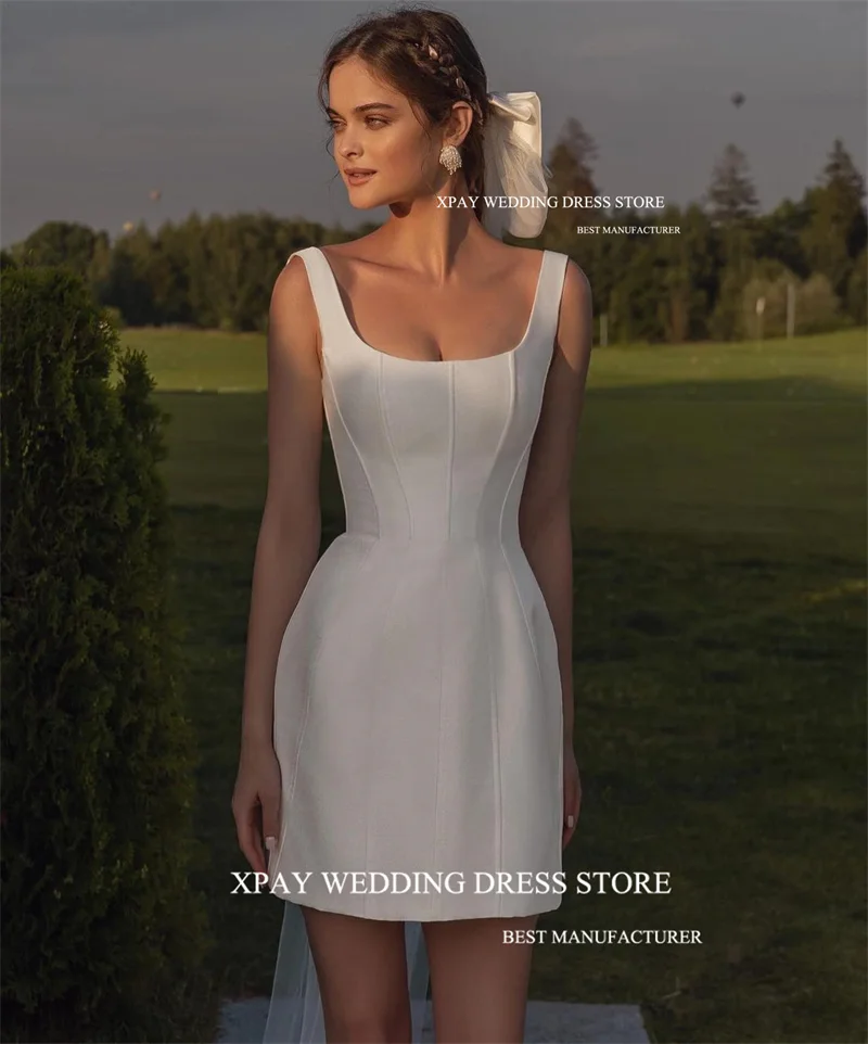 XPAY-Robe de Mariée Courte en Satin, Tenue Optique Simple, Bretelles Larges, Mini Patients DésoCumbria, Quelle que soit la ixFormelle, Voile en Tulle Blanc Libre