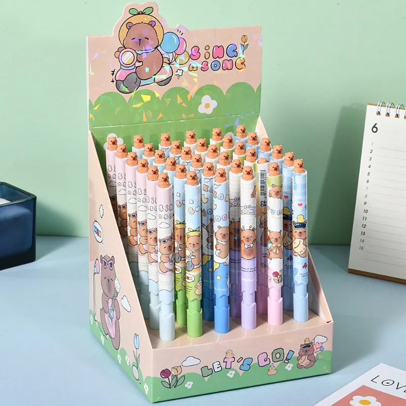 

6Pieces Capybara Rotating Ballpoint Pen Cartoon 0.5mm Black ink gel pen Student Prize birthday gift