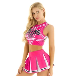 Women Cheerleading Uniform Japanese Schoolgirl Cosplay Set Backless Crop Top Mini Pleated Skirt Carnival Party Halloween Costume