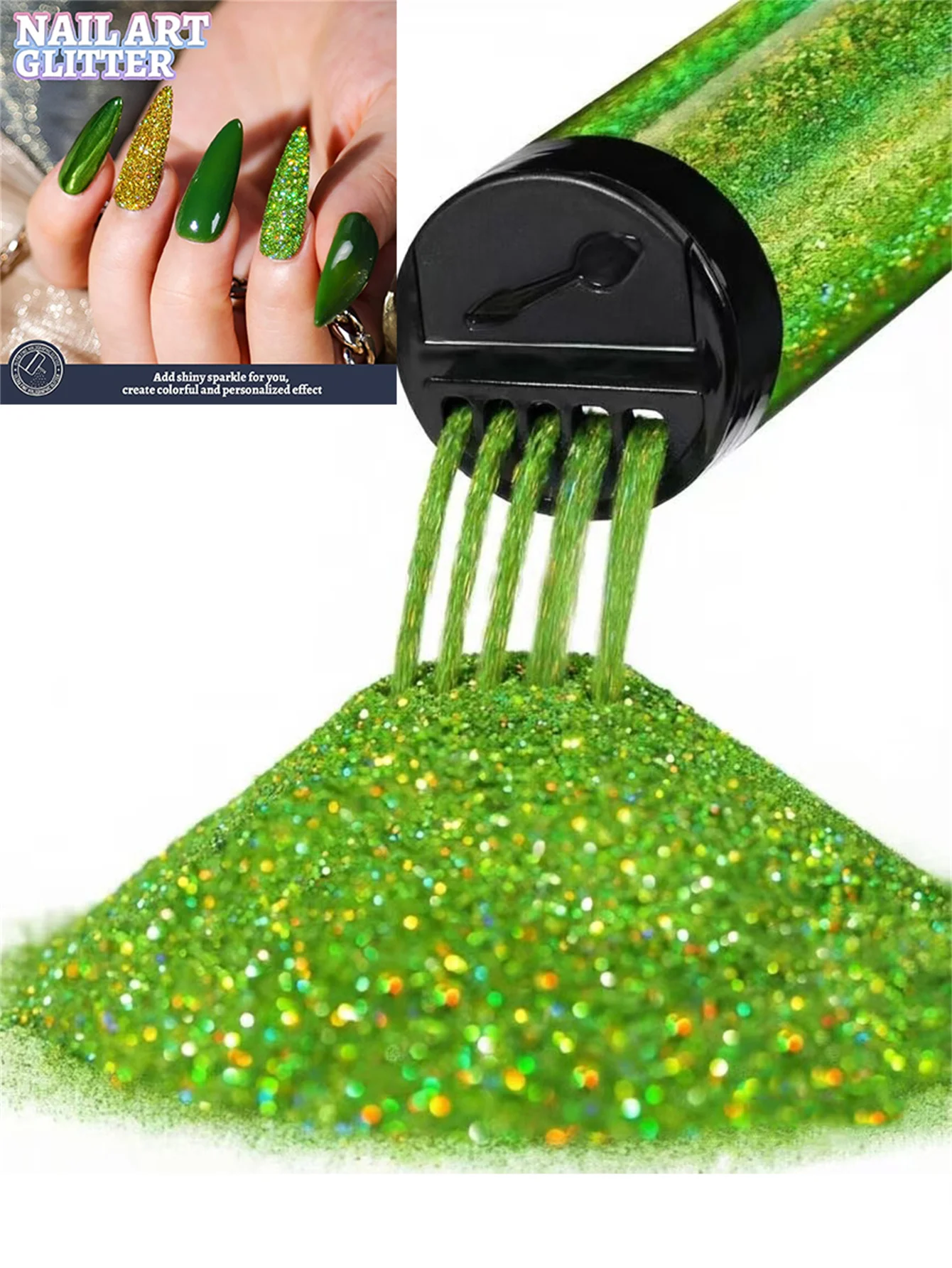 120ML Nagelglitzerpulver, Holographischer Ultrafeiner Glitzer, 1/128" Harzglitzerpulver, Metallisch Schillernder Glitzer für Bastelarbeiten