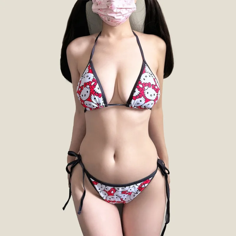 Hello Kitty Bikini Sets Sanrios Kuromi Kawaii My Melody Girls Swimsuit Anime Seaside Beach Lingerie Swimsuit Kawaii Swimwear