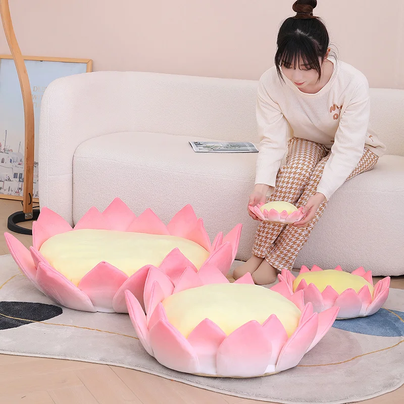 20-80cm Kawaii Pink Lotus Flower Plush Pillow Cushion Soft Lotus Plant Mat Stuffed Sofa Bed Sleeping Back Cushion Decor Gifts