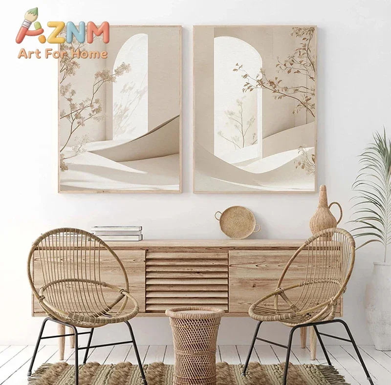 Minimalist Arch Landscape Flower Neutral Contemporary Canvas Painting Print Boho Art Wall Art Poster for Modern Room Home Decor