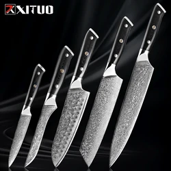 XITUO Damascus kitchen Knives 67 layer Japan VG10 steel Utility fruit Knife Sharp Santoku Cooking chef knife Black G10 handle