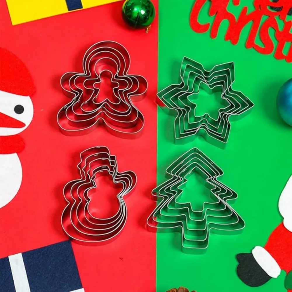 5PCS Christmas Cookie Cutter Set for Baking Christmas Gingerbread Man Snowflake Snowman Christmas Tree DIY Baking Tools Kitchen