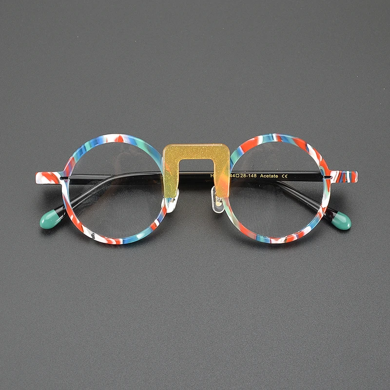 Niche literary designer fashion retro glasses frame patchwork color round high-quality progressive color-changing optical glasse