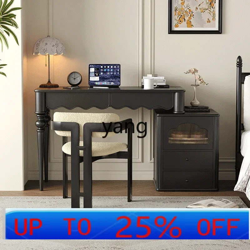 

Lhh medieval style solid wood desk small apartment household bedroom balcony mobile writing desk