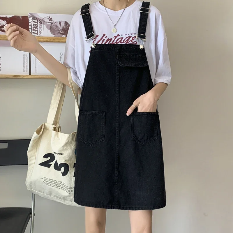 Women's Overalls Denim Suspenders Dress England Style Sundress Jeans Dress Women Frayed Summer Dress Salopette Femme