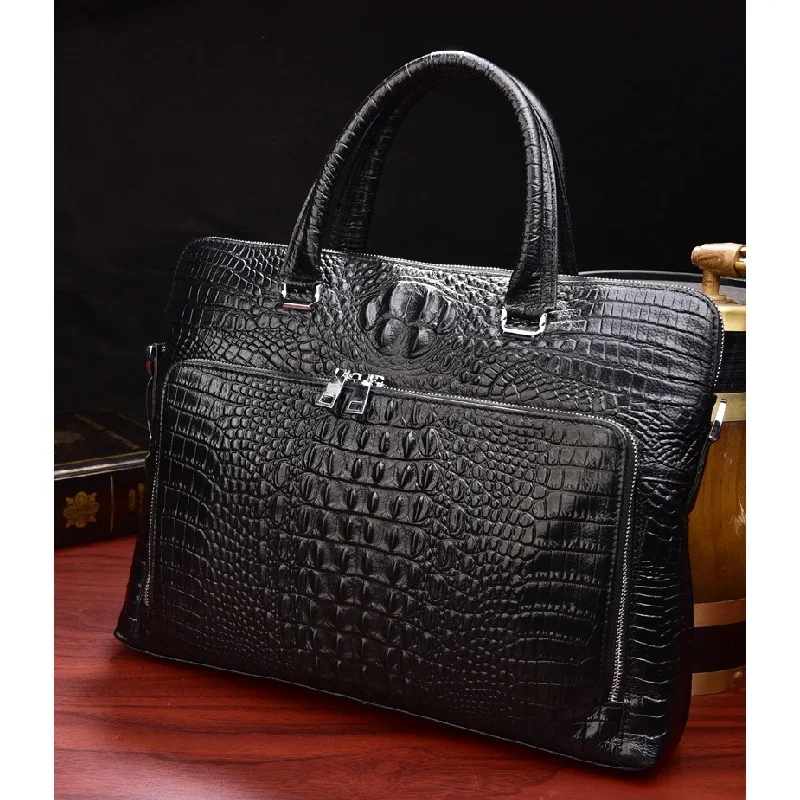 Sac à Main en Cuir group à Motif de Crocodile pour Homme d'Affaires, Étui à Bombes, Double Fermeture Éclair, Sacoche de Luxe pour Ordinateur Portable