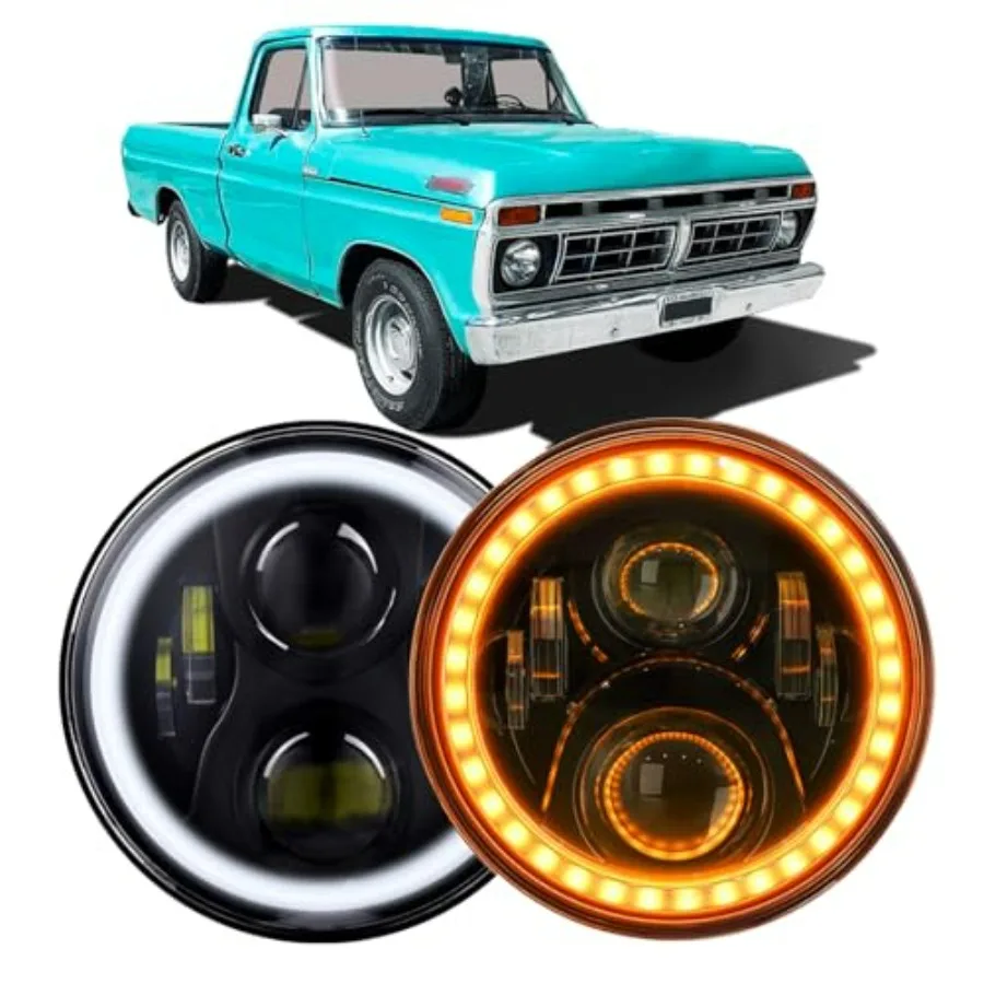 

7 Inch LED Headlights Round H6024 Compatible with F100 F250 F350 Pickup 1953-1977 for Off-road DOT Approved Headlight High Low