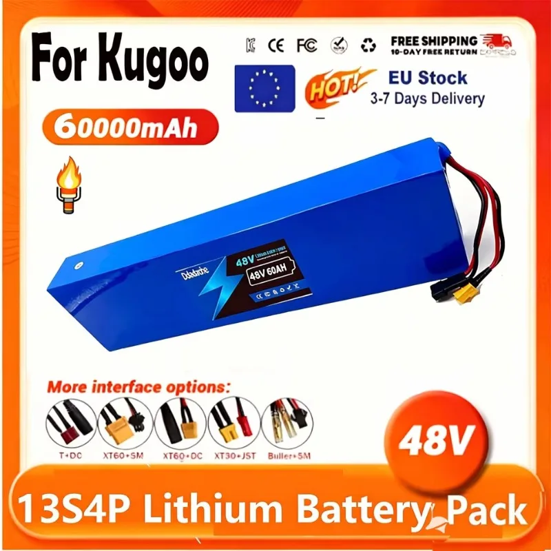 Pacco batteria 48V 60000mAh 13S4P per monopattino elettrico Kugoo M4/M4Pro/MaxSpeed con BMS integrato e celle 18650