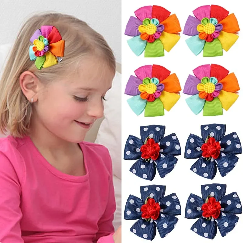 

Oaoleer 2Pcs Sun Flower Hair Clips For Girls Child Solid Multi-Layer Ribbon Hairpin Handmade Hairgrips Boutique Hair Accessories