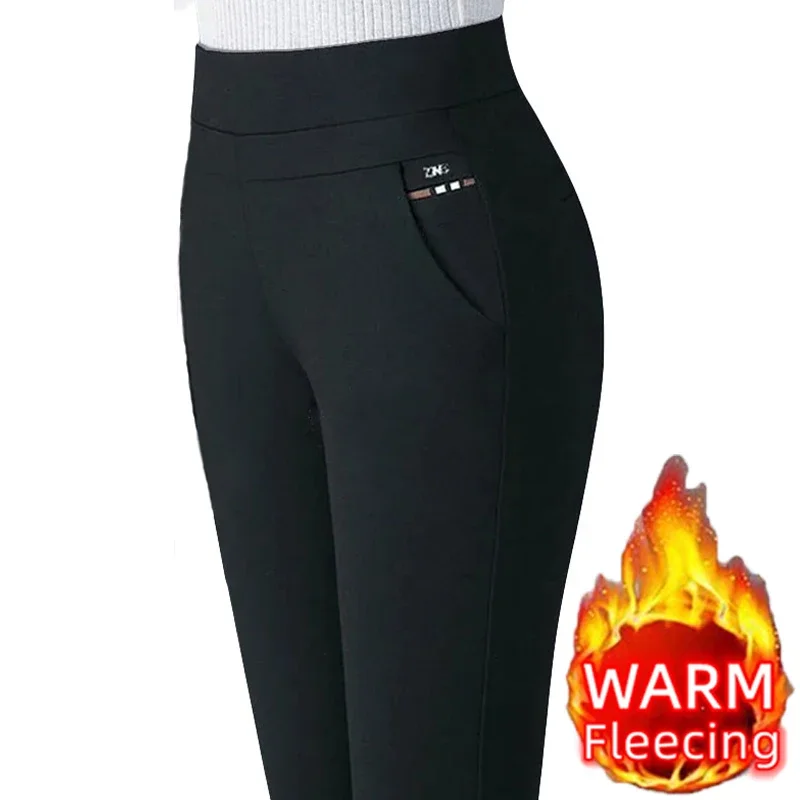 Calças lápis de lã térmica para mulheres, calças femininas, leggings magras, leggings espessadas, calças finas, neve, pelúcia, quente, OL, inverno