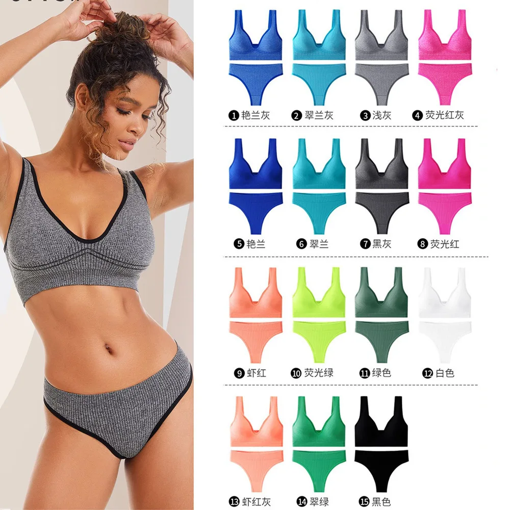 

New hot selling shockproof underwire women's bra gathering beautiful vest triangle cup breathable yoga thong U-back