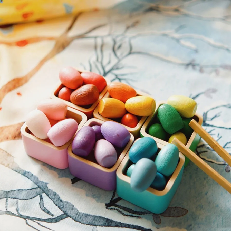 مجموعة بيض الطيور الملونة بألوان قوس قزح، وعاء التراص، ألعاب الأطفال، تصنيف الألوان، ألعاب ألغاز التعليم المبكر