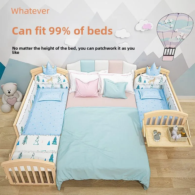 Ruibao Solid Wood Crib Unpainted Newborn Baby Cradle Multi-Functional Movable Widened Children's Splicing Bed Infant Sleeping