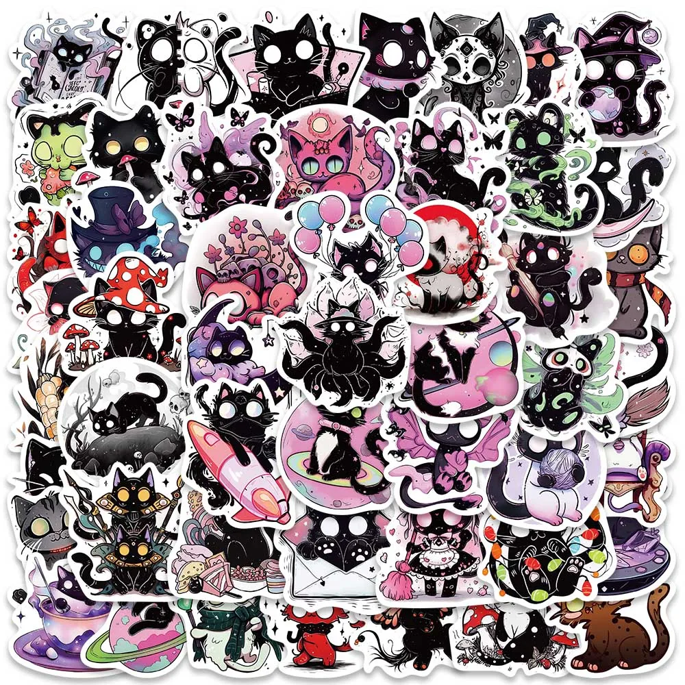 50pcs Vinyl Laptop Decals Cute Funny Cartoon Horror Cats Stickers For Laptop Phone Guitar Luggage Bike Waterproof Graffiti