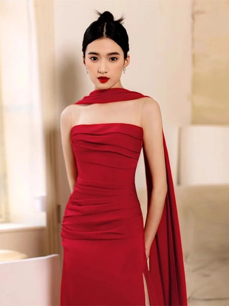 New No. 78 Evening Dress Red Toast Suit Halter Neck High-Quality Feminine High-end Niche Banquet Engagement Dress