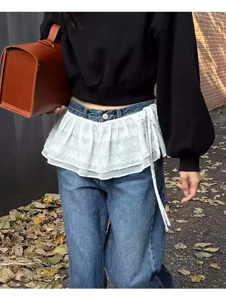 Fashionable Double Layered Women's Skirt Dongda Gate Winter New Arrival Belted Overlap Curtain  Skirt Commute Style Polye...