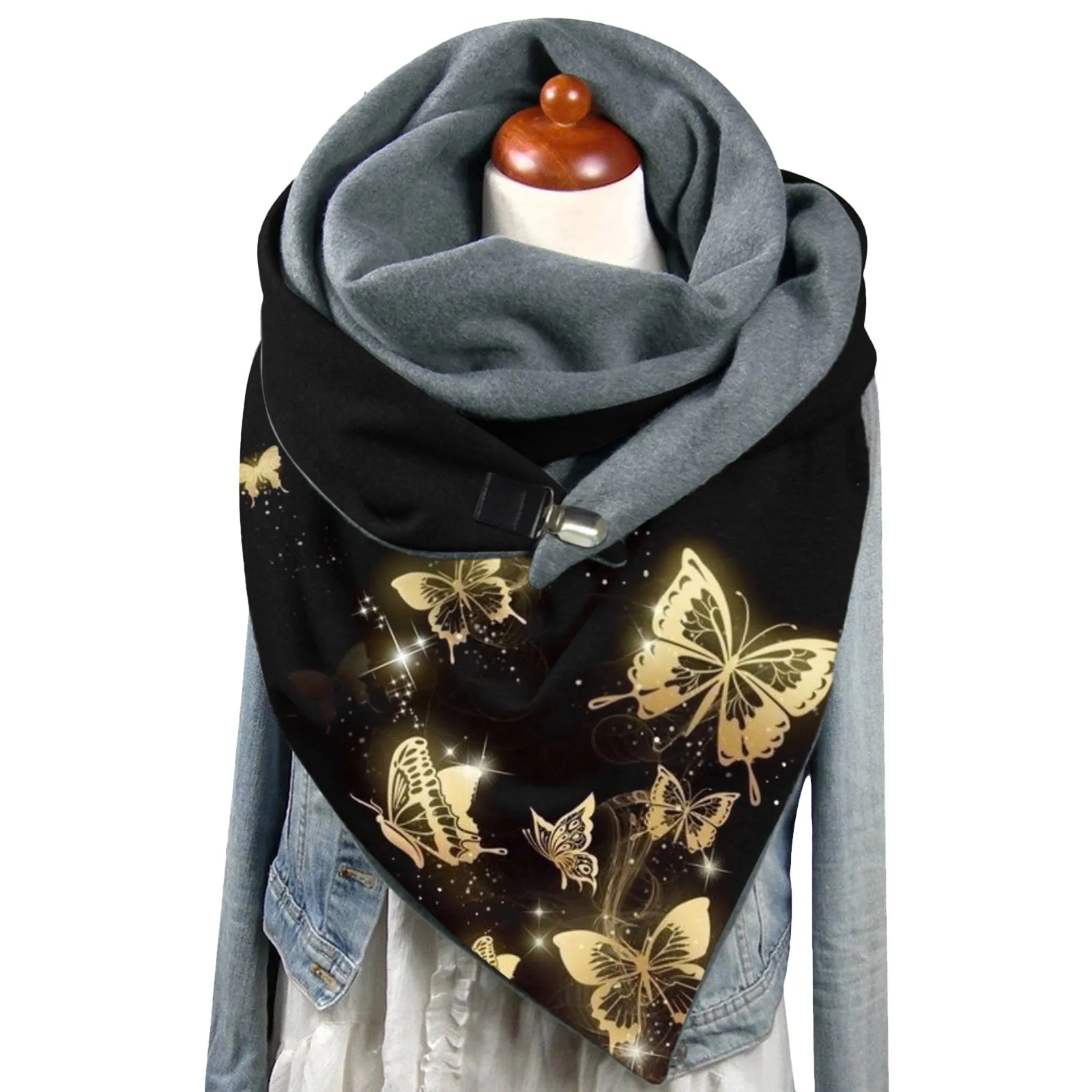 Autumn Winter Warm Scarf For Women Batterfly Prints Elegant Double Layer Buckle Soft Comfortable Scarf 2024 Lady Fashion Scarves