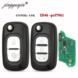 jingyuqin Flip Remote Key Fob 2/3 Buttons 433MHz ASK ID46 PCF7961 for for Mercedes Benz Citan 2012 - 2019 Smart W364