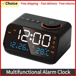 Multifunctional Alarm Clock with FM Radio Rechargeable LED Digital Clock with Temperature and Humidity Display Sound-Activated