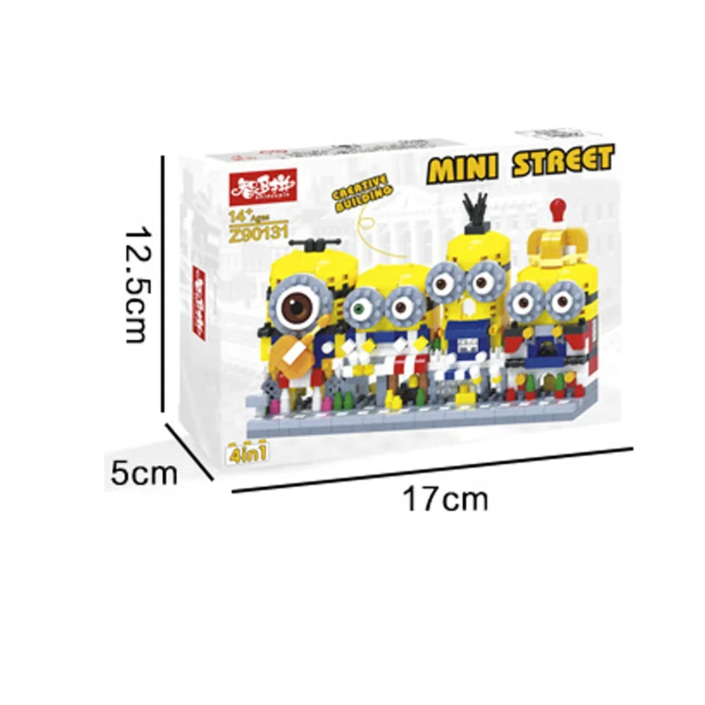 4-in-1 Minions Cartoon Straßenszenen-Serie 3D-Aufkleber Modellfigur Lehrreiches Baustein-Puzzle Spielzeug Feiertagsgeschenk – Detail 5