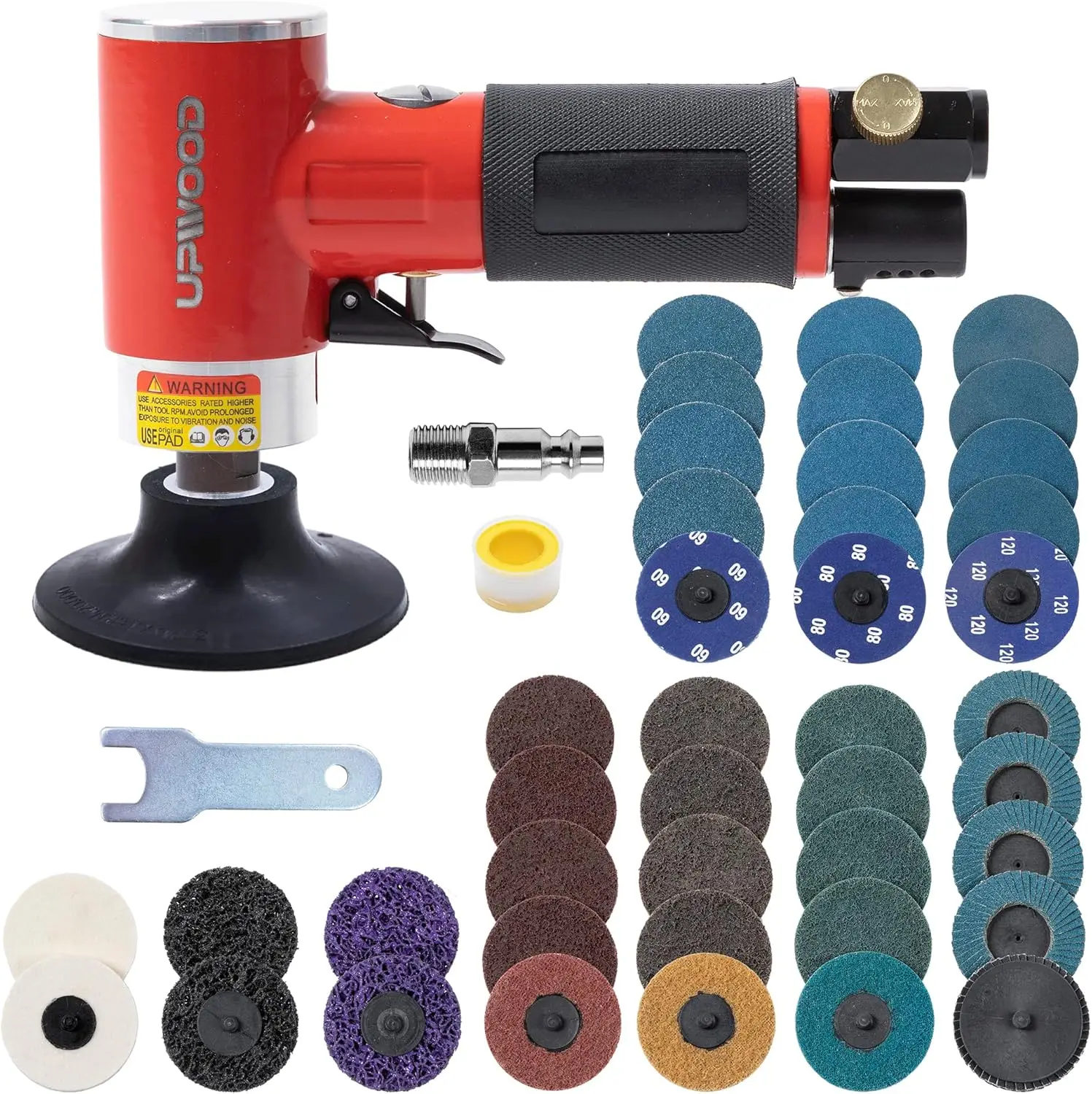 

3-Inch Air Sander Angle Grinder with Roll Lock Wheel and 41 Sanding Discs, Pneumatic Polishing Tool