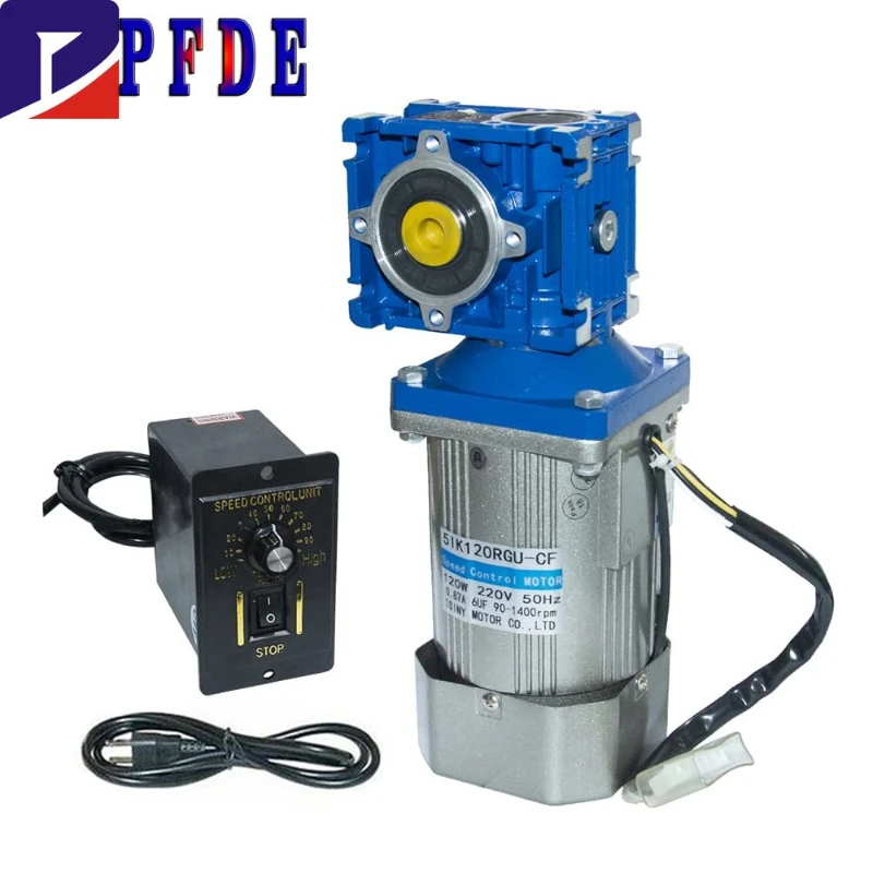 120W 220V/110V Low Speed High Torque AC Worm Gear Reducer Motor and Speed Controller CW/CCW Output Shaft 14mm Ratio 1:80 18rpm