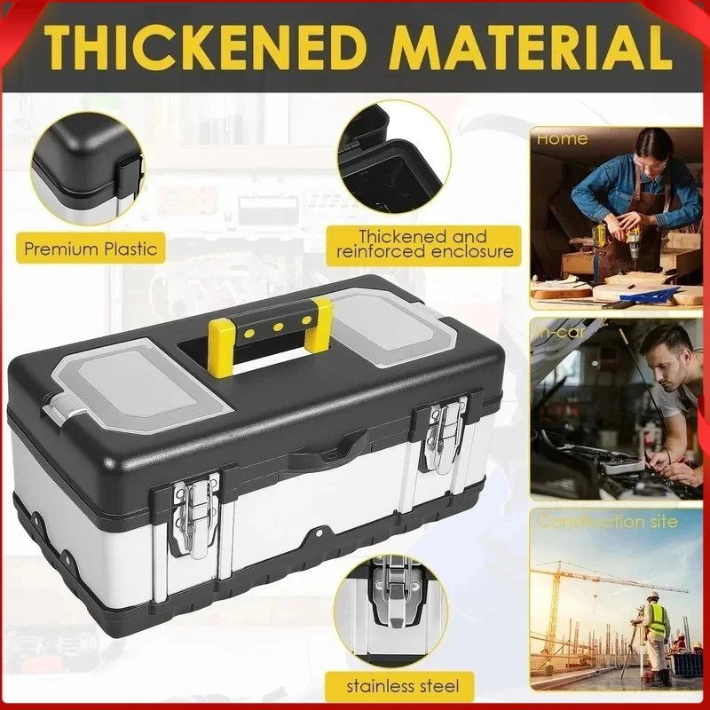 Stocking Stuffers Christmas 17 Inch Heavy Duty Portable Tool Box Stainless Steel Case With Removable Tray For Auto Electrician