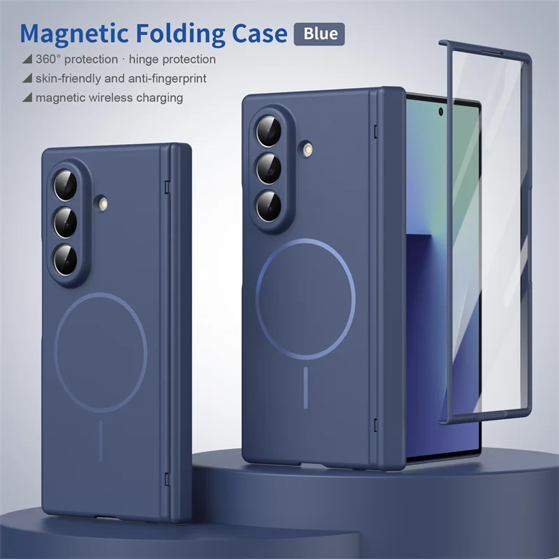 

Magnetic With Hinge Screen Protect Film Phone Case For Samsung Galaxy Z Fold 7 6 5 4 3 5G For Magsafe Wireless Charging Cover