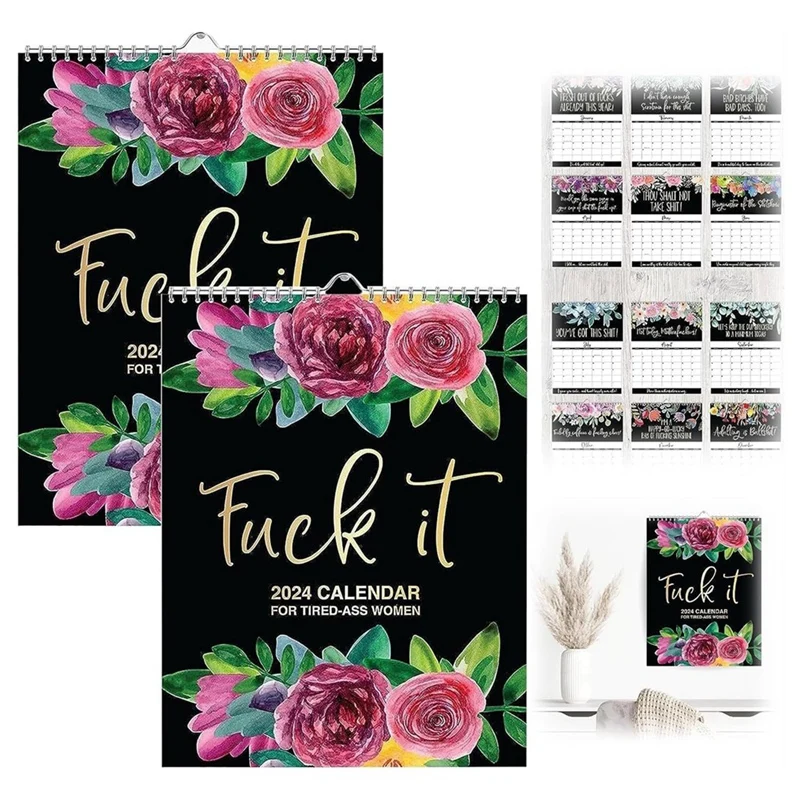 Настенный календарь для усталых женщин, забавный календарь 2024 года, ежемесячный календарь с крючком, прочный подарок для женщины с изображением белого слона