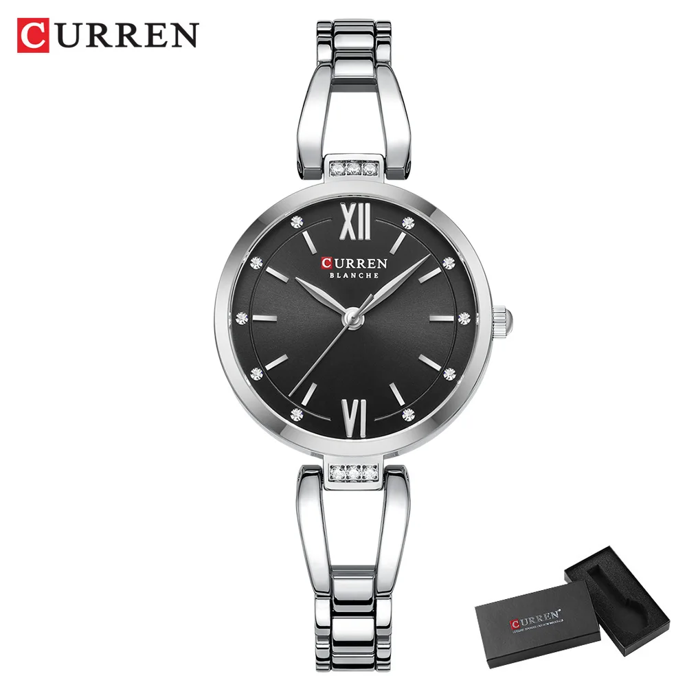 CURREN Luxuriöse, hochwertige Quarzuhr, modische, charmante Strasssteine, Edelstahlband, Damen-Armbanduhr 10
